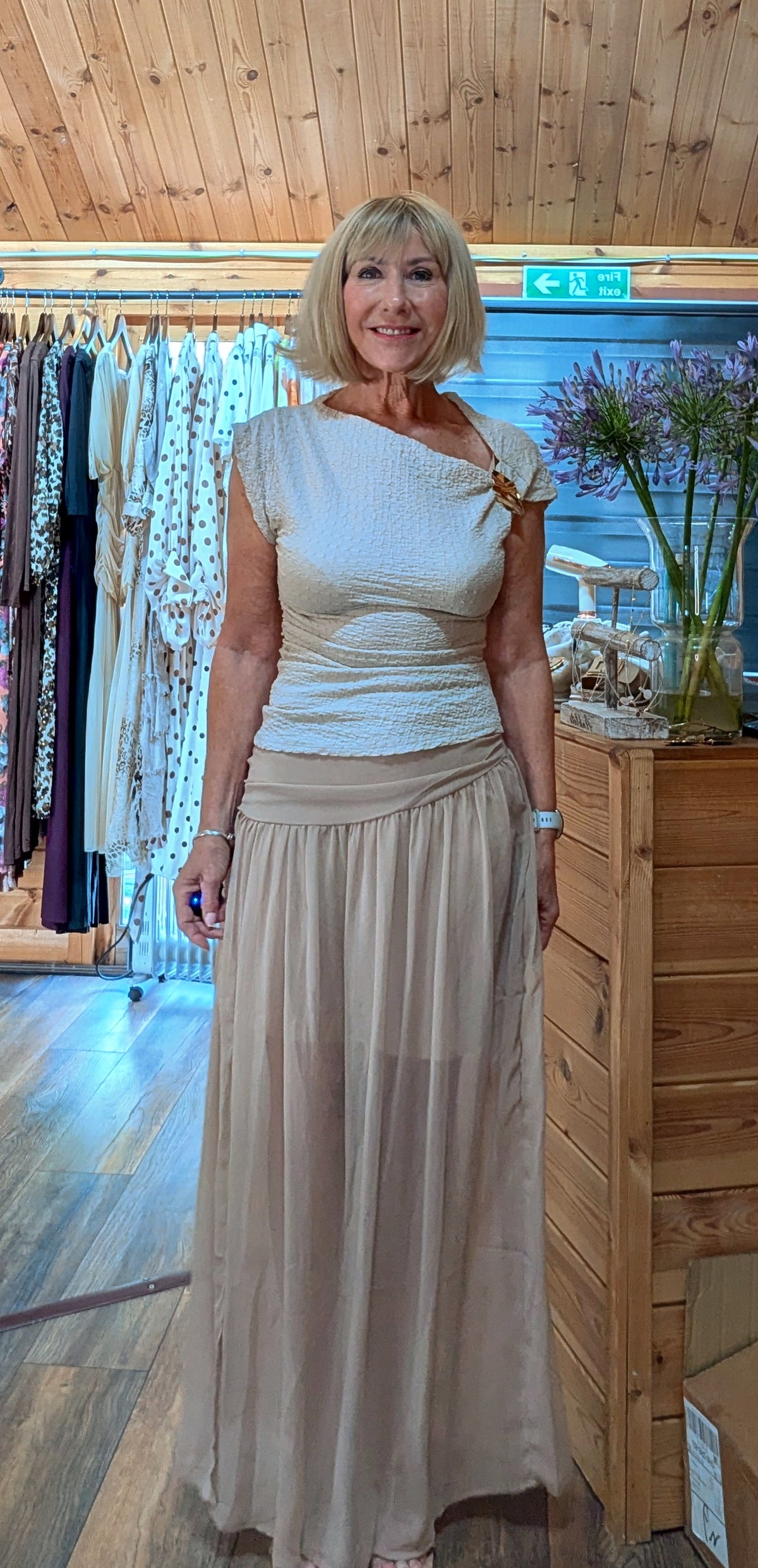 Tonia ecru bohemian style maxi skirt in ecru, styled by ditsydi UK
