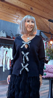 Farrah Black Sweater with Silver Sequin  Bows