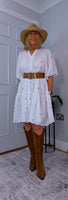 Dory  Smocked Cotton Dress – White with Gold Sequin Stars