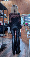Vivienne Black Lace Blouse – Satin Ruffle Detail & Flared Sleeves