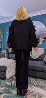 Mallory Chunky Cardigan – Black with Red 3D Flowers & Bows