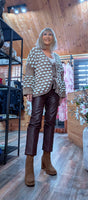 Lara Chunky Oversized Cardigan – Camel with White Embroidery Bobbles