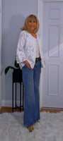 Lois White or Ecru Embroidered  Cotton Boho Blouse