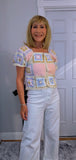 River Crochet Cardigan Cotton Knit with Embroidered Puff Sleeves