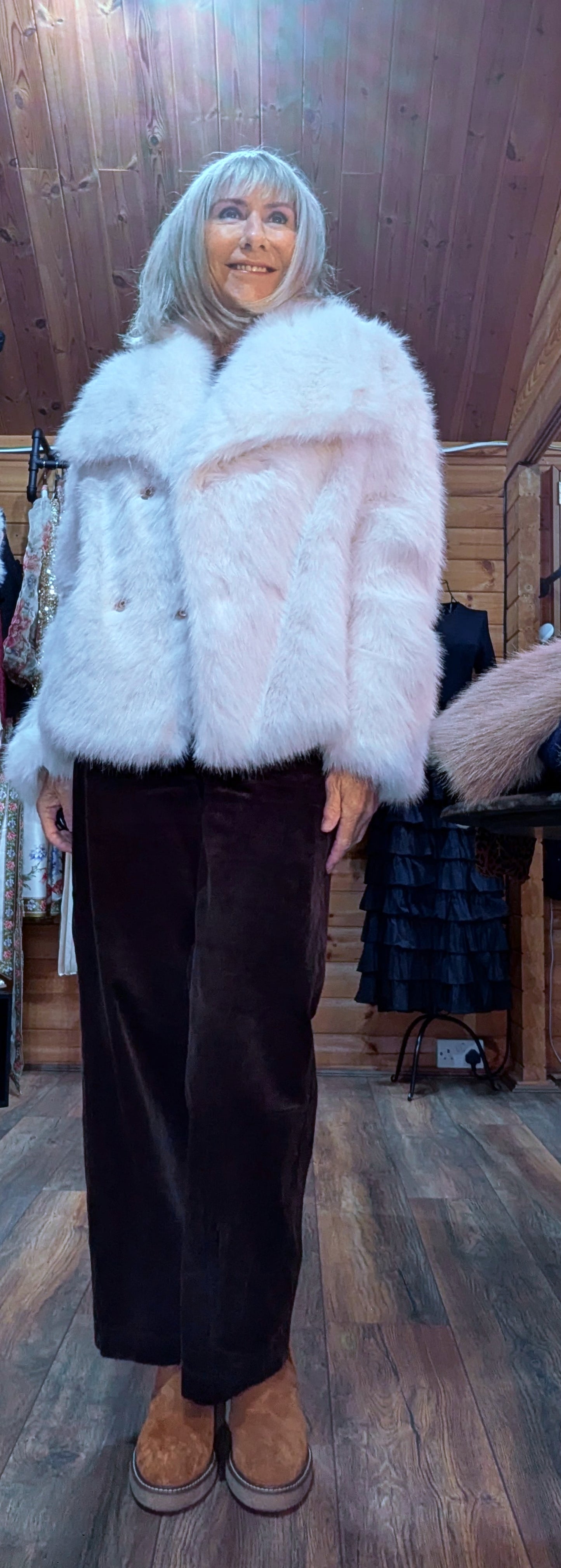 Guinevere Faux Fur Jacket – Double Breasted in Chocolate, Taupe or Ivory