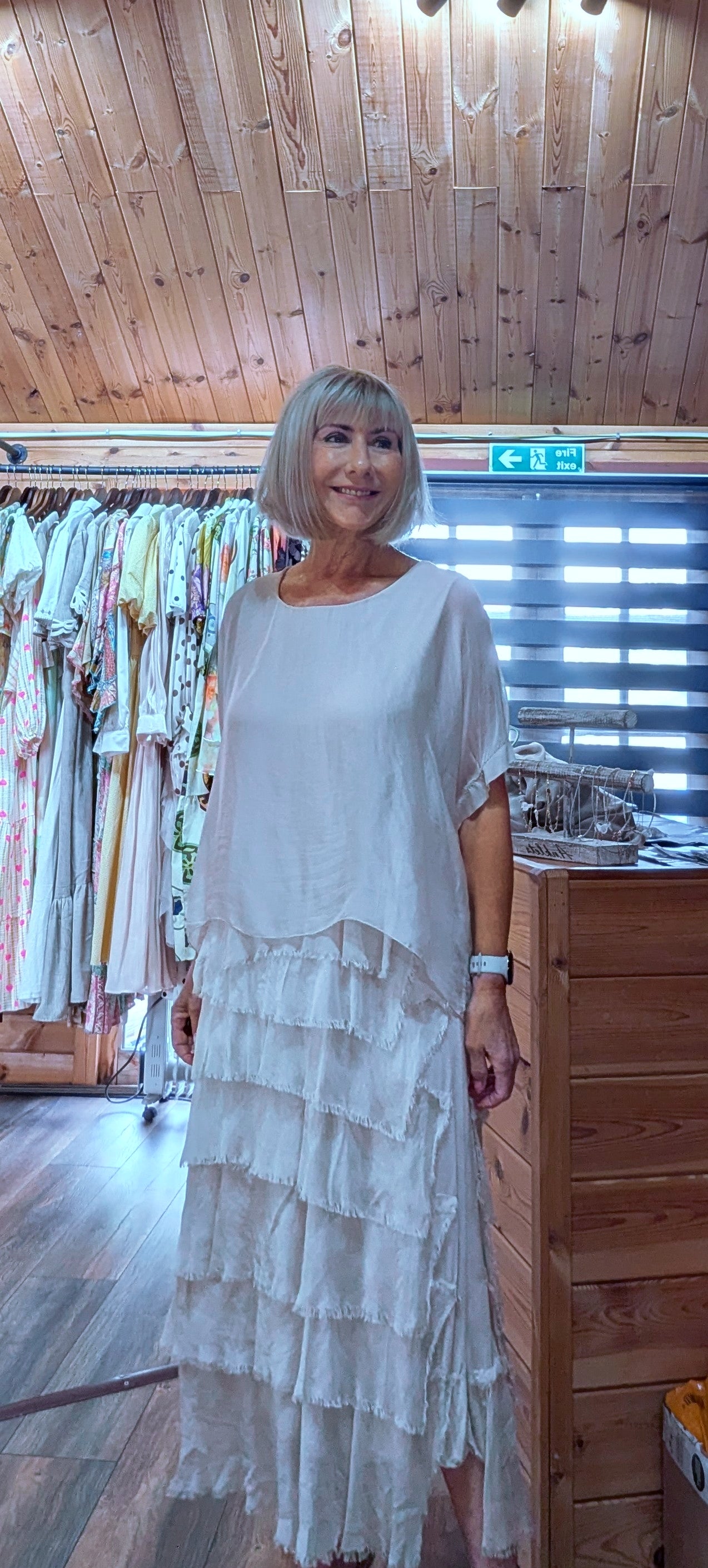 Josie Silk Blend Layered Occasion Dress in cream