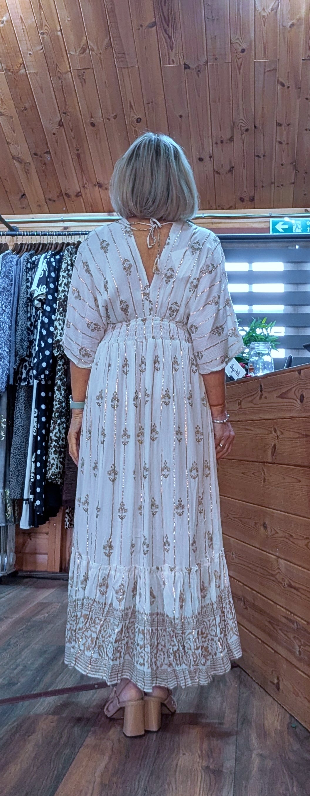 Ida Bohemian Ivory Maxi Dress with Gold Embroidery and Tassels