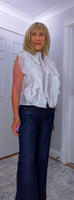 Margot Ruffle Blouse  Petite – Sleeveless Button-Up in White or Ecru