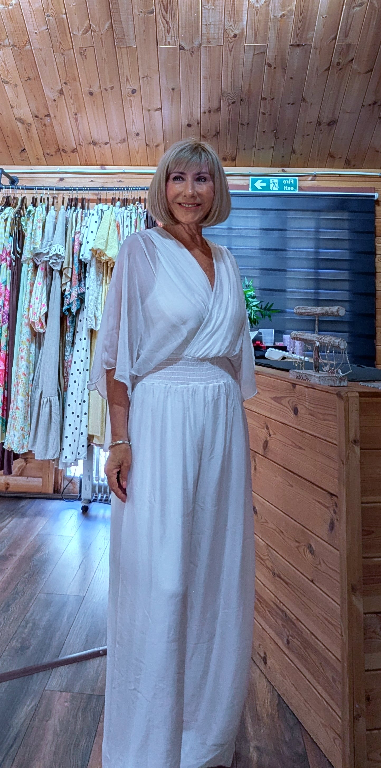 Wrap bust white silk all in one