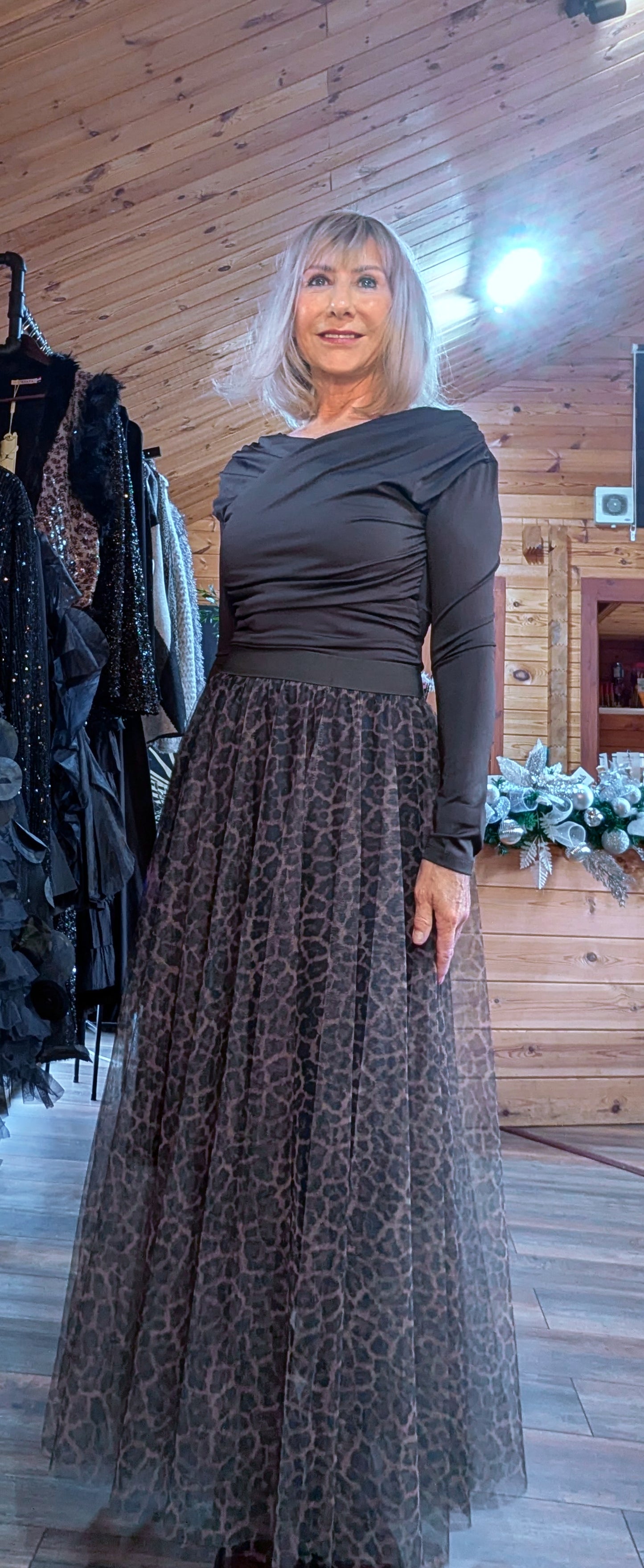 Julia Chocolate Off-Shoulder Top – Silky Feel with Ruched Bust