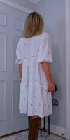 Dory  Smocked Cotton Dress – White with Gold Sequin Stars
