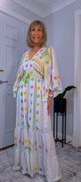 Julia White Bohemian Dress with Floral Embroidery