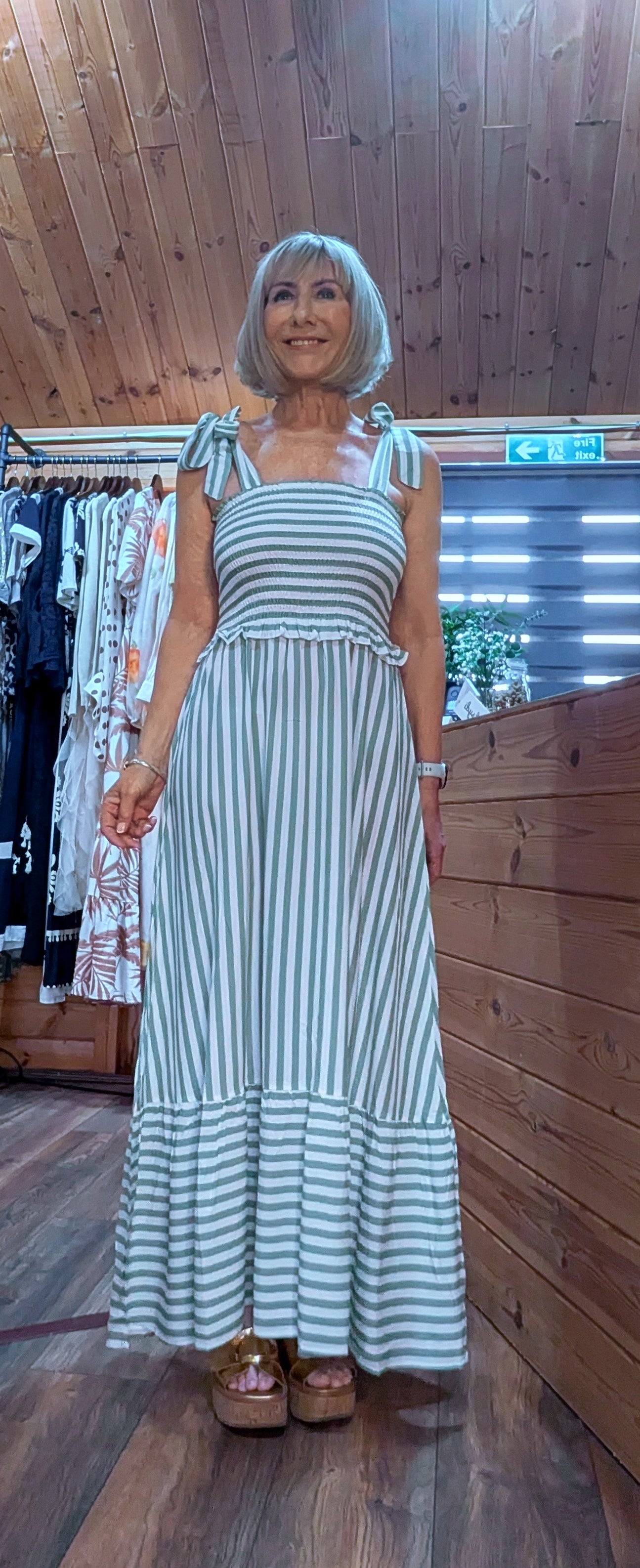 Striped green sundress UK