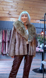 Charlotte Faux Fur Jacket – Taupe with Sleeves & Clasp Buttons