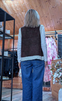 Colleen Sleeveless Cardigan – Cocoa with Ivory Border & Gold Buttons