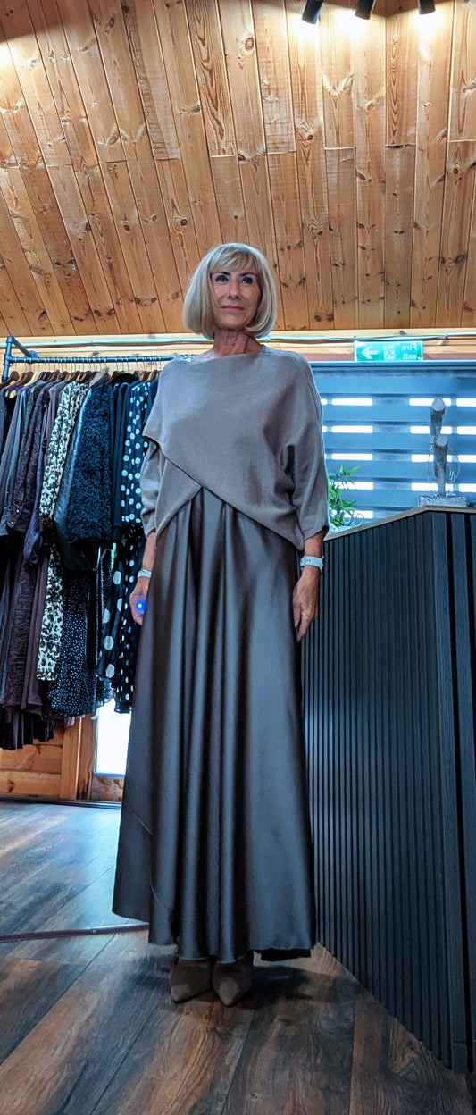 Marie Knit Top & Satin Slip Dress Set – Mocha
