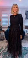 Anastasia Black Tulle Dress - Waterfall Skirt & Scoop Neck Sweater Top