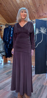 Aspen Ruched Dress – Autumnal Rust with Drop Waist & Slash Neck