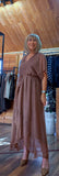 Elaine Silk Midi Wrap Dress with Tie Belt in Chocolate