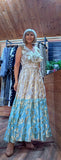 Gianna Boho Maxi Embossed  Dress Turquoise Or  Gold