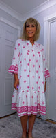 Lucille Smock Dress – Bright Fuchsia & White Viscose Smocked Dress
