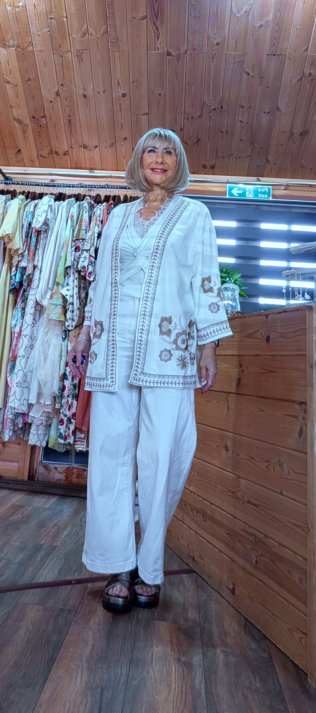 Harmony linen blend kimono jacket with wide sleeves