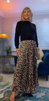Olivia Leopard Print Maxi Dress with Black Knit Top – One Size