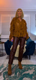 Edwina Frill Blouse – Caramel or Black V-Neck with Button Front