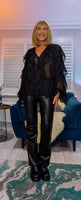 Edwina Frill Blouse – Caramel or Black V-Neck with Button Front