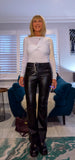 Patsy Pleather Trousers – Black Faux Leather with Slight  Flared Leg