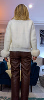 Arabella Faux Fur Jacket – Ivory or Black with Diamante Buttons & Detachable Collar