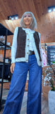 Colleen Sleeveless Cardigan – Cocoa with Ivory Border & Gold Buttons