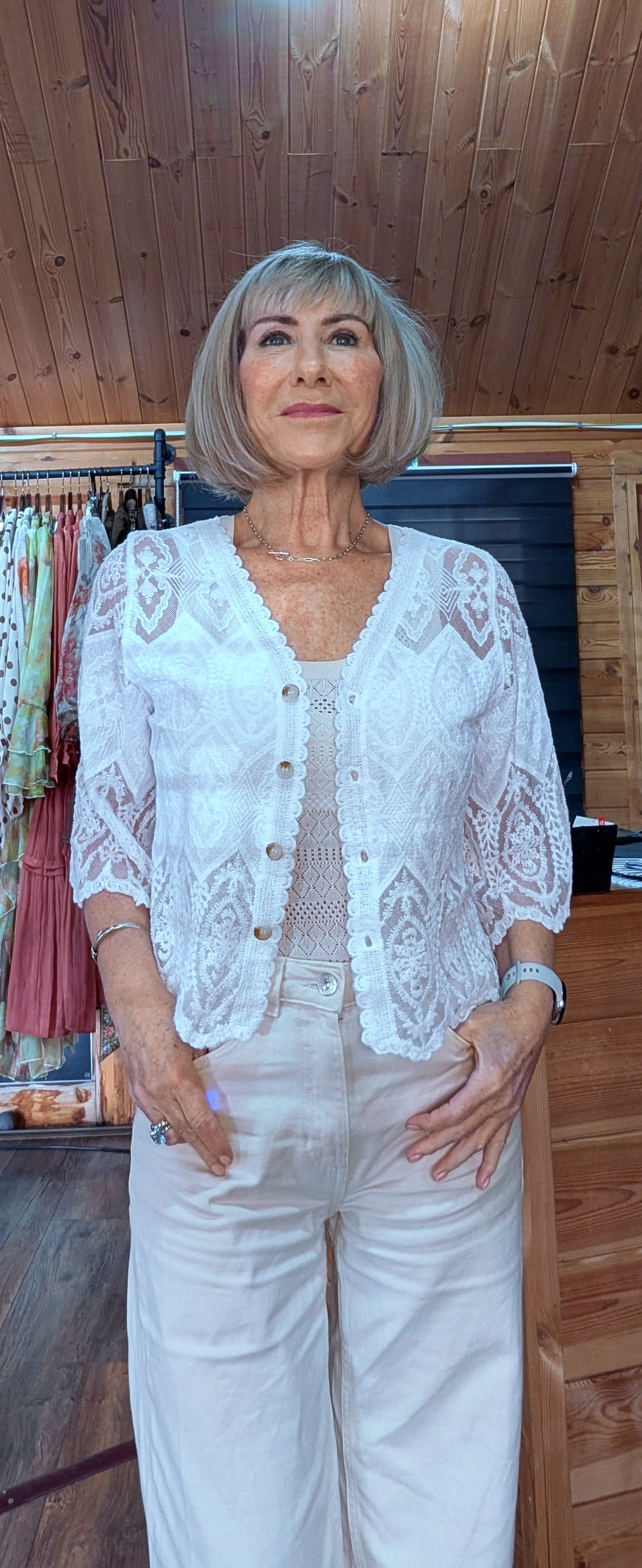 Janice Cotton Lace Embroidered Cardigan White or Cream