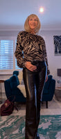 Esther Zebra Print Fringe Top – Black & Taupe with Sweater Look