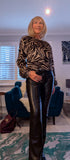 Esther Zebra Print Fringe Top – Black & Taupe with Sweater Look