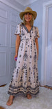 Nettie Boho Maxi Dress – Ecru, Flutter Sleeves, Elasticated Waist