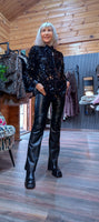 Shania Black Sequin Blouse – Satin Collar & Cuffs