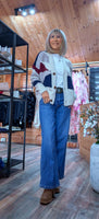 Petula Block Print Cardigan – Multicoloured Autumn Knit
