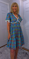 Codie Cotton Knee-Length Dress – Turquoise & Terracotta Boho Print