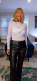 Patsy Pleather Trousers – Black Faux Leather with Slight  Flared Leg
