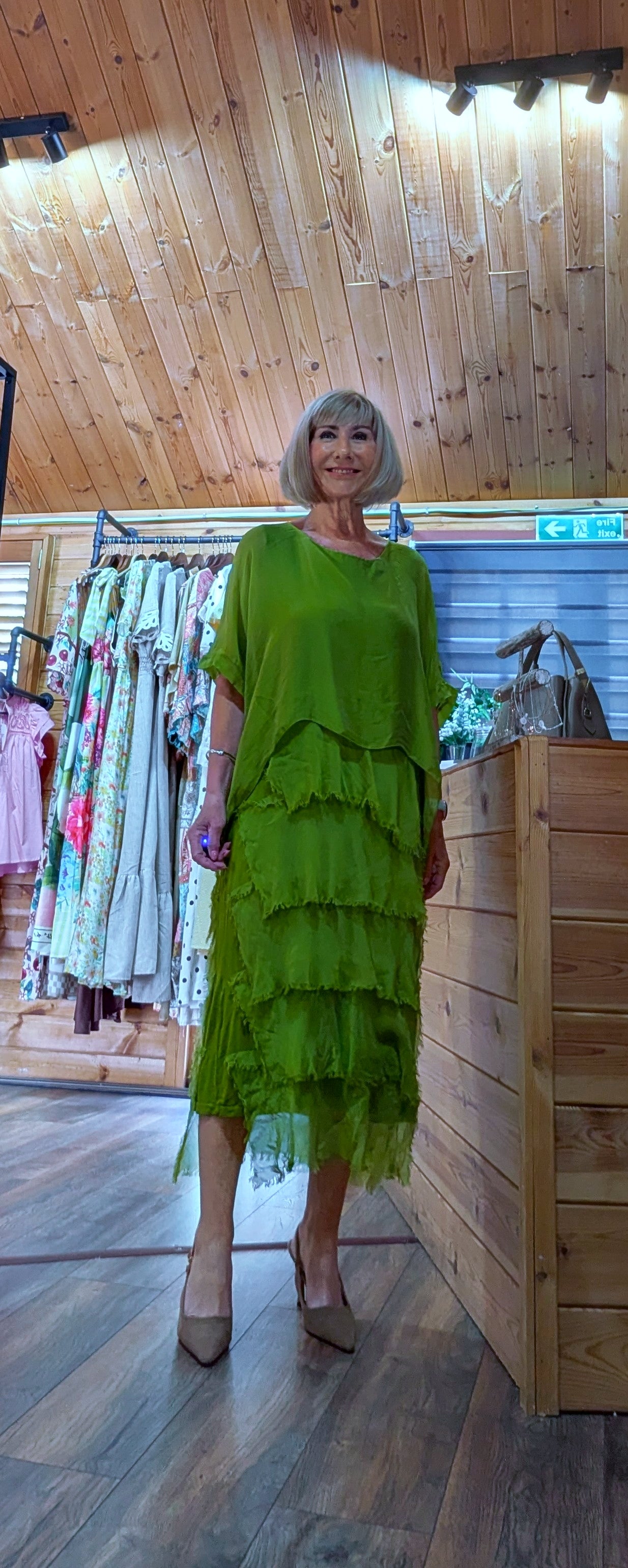 Wedding guest silk dress in green 