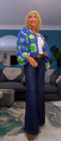 Fia Chunky Crochet Cardigan-– Blue & Green with 3D Flowers