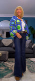 Fia Chunky Crochet Cardigan-– Blue & Green with 3D Flowers