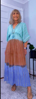 Rumer Boho Dress – Golden Embroidered Glam in Turquoise & Earthy Tones