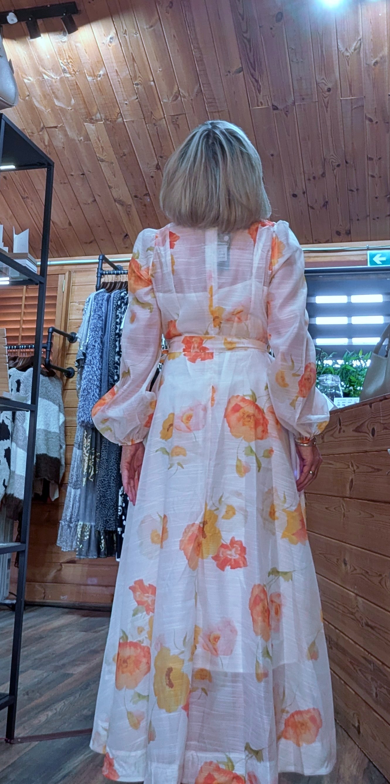 Eunice  Dress Bright Orange and Yellow Floral Print Dress With Tie Belt