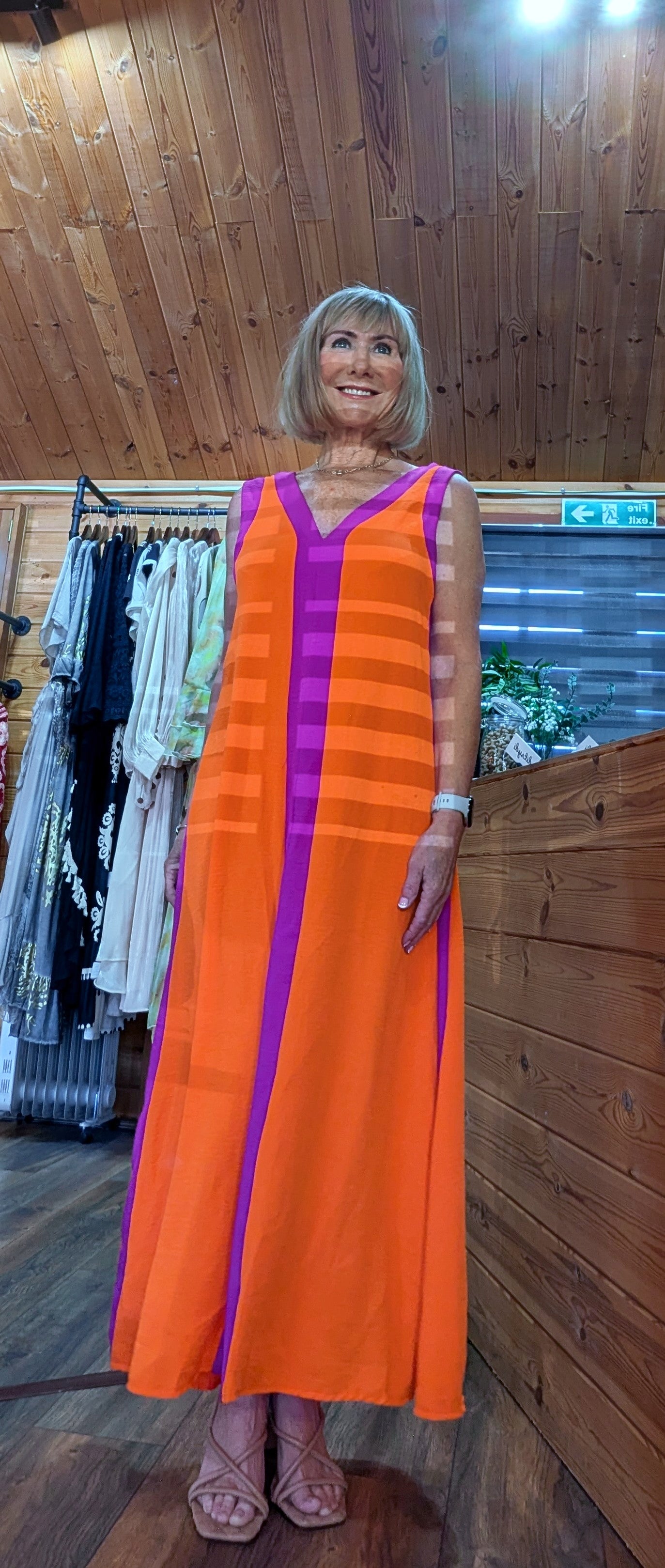 Lenna Sleeveless Maxi Dress – Orange and Purple