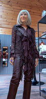 Vixen Chocolate Lace Blouse – Satin Ruffle Detail & Flared Sleeves