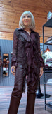 Vixen Chocolate Lace Blouse – Satin Ruffle Detail & Flared Sleeves