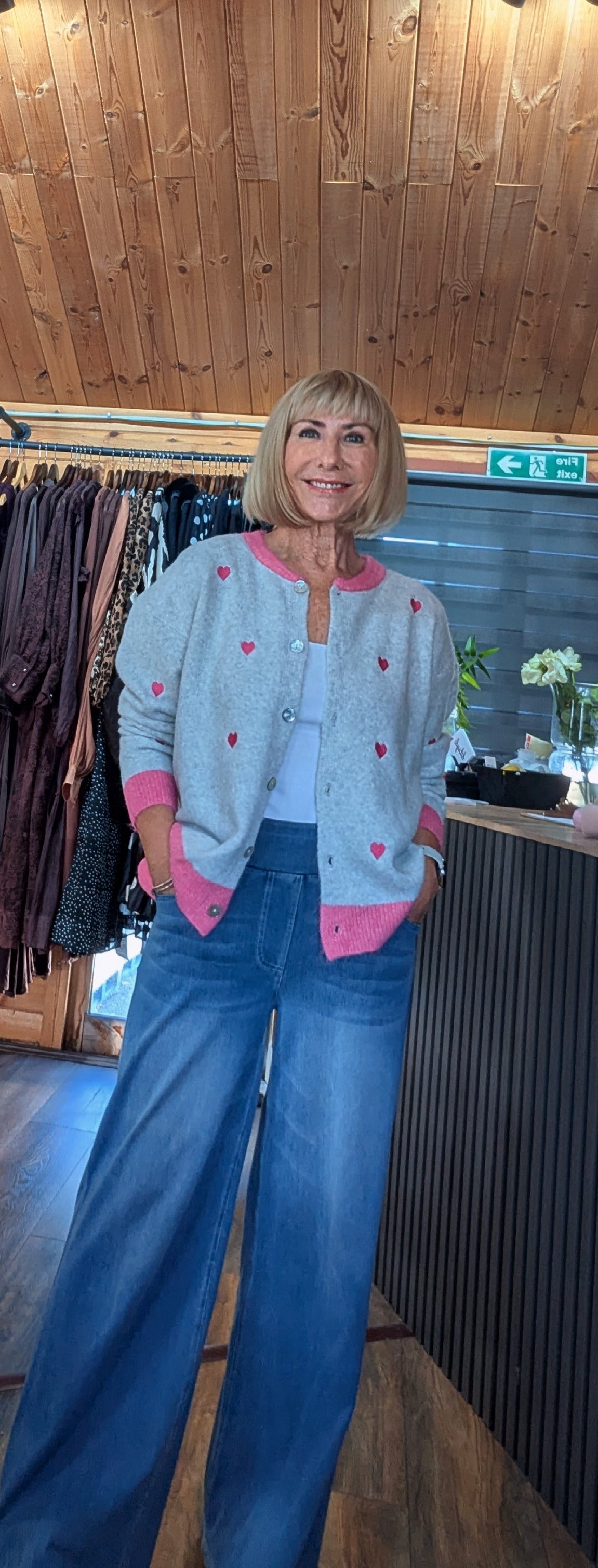 Heart print women’s cardigan with soft relaxed fit