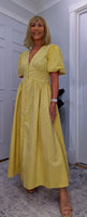 Bethany Yellow Check Midi Dress – Vintage Puff Sleeve Style